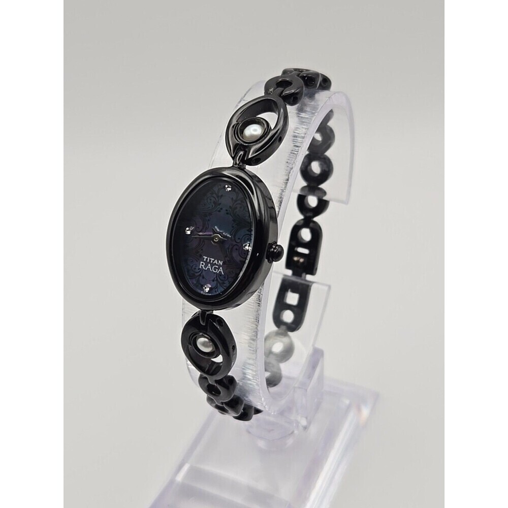 Titan Raga 2511NAB Womens MOP Dial Black Oval Bracelet Watch New Battery Dainty - Picture 3 of 10